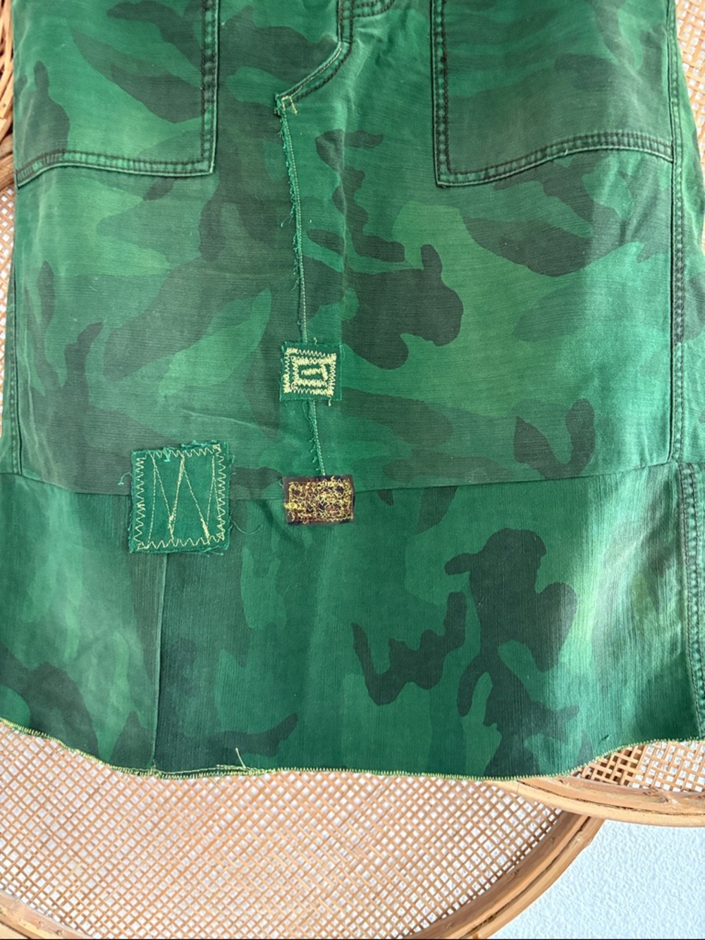 Free People DIY Green Camouflage Patchwork Midi Skirt SIZE 6 - Picture 2 of 7